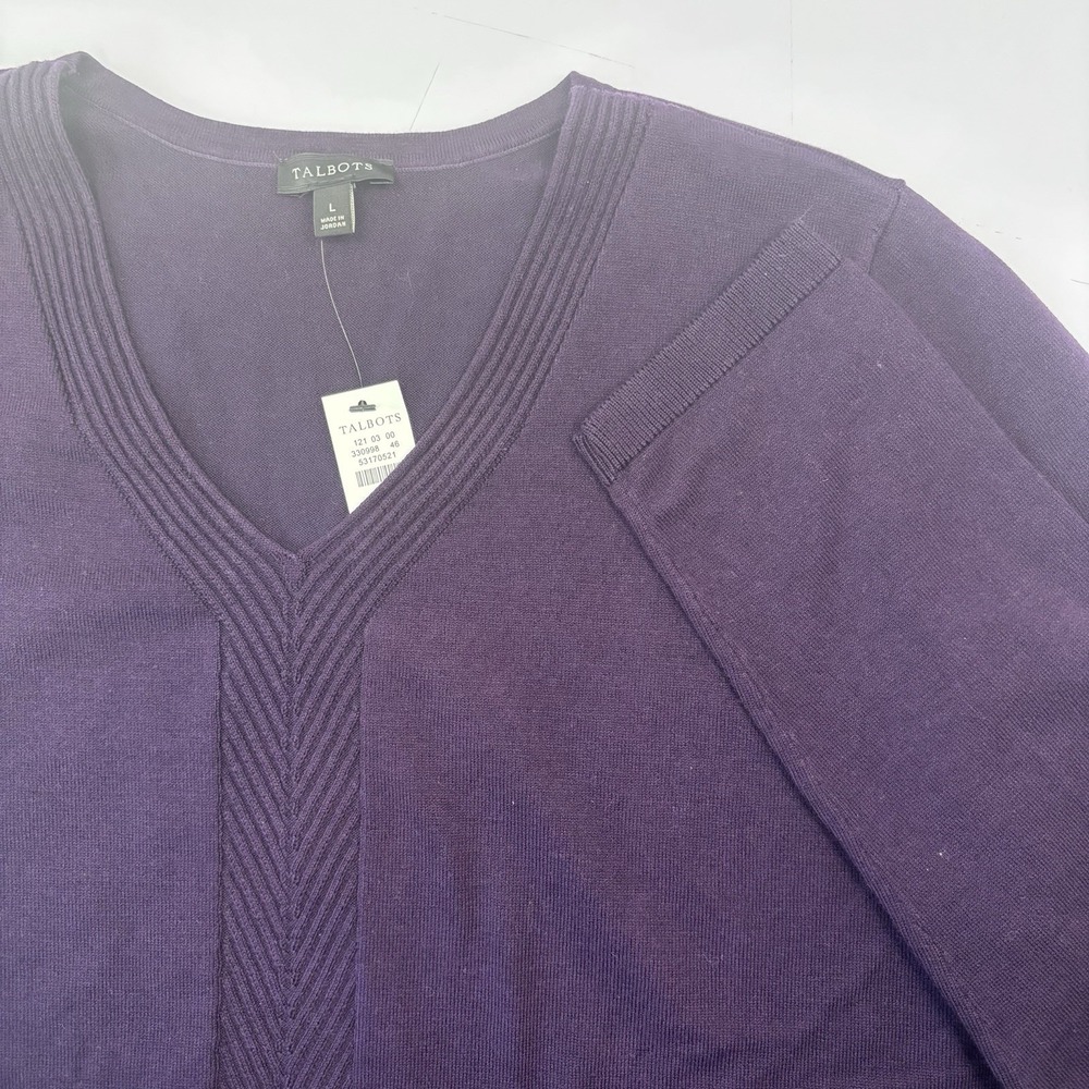 NWT Talbots L Women's V-Neck Sweater Deep Cotton Spandex‎ Purple Longsleeve Soft